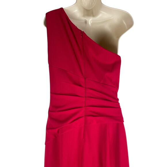 Tadashi Shoji One Shoulder Lace Insert Gown Geranium Red Size 12 - Picture 11 of 15